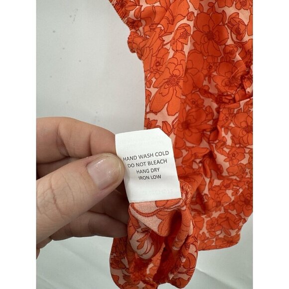 Sienna Sky Blouse Junior Large Orange Floral Ruched Bohemian Preppy Summer - Picture 4 of 10